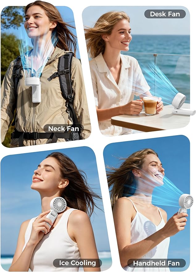 Aecooly Mighty Portable Handheld Fan with Cooling Plate | 20H Max Cooling Time | 3 Flexible Modes | 5 Speeds Wind | Battery Level Display | Mini Personal Battery Powered, Gifts for Women, Travel-White