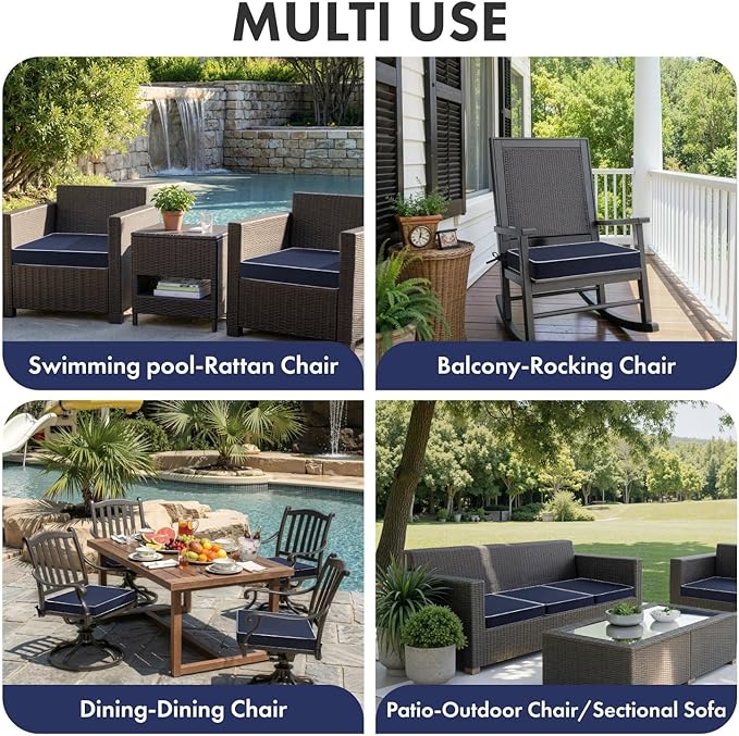 MIULEE Navy Outdoor Bench Cushion Set of 1, 48x18x3 Inch Waterproof Patio Seat Cushions for Swing and Outdoor Furniture Couch Sofa, 3 Year Color Fastness High Density Foam with Adjustable Ties