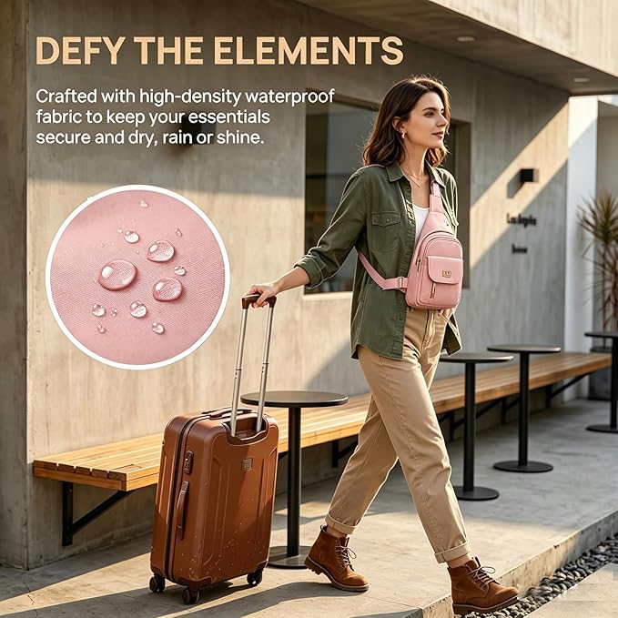 Sling Bag Small Compact Crossbody Bags for Women Anti-Theft Multiple Pockets Waterproof Fanny Pack for Travel Hiking Daily Pink