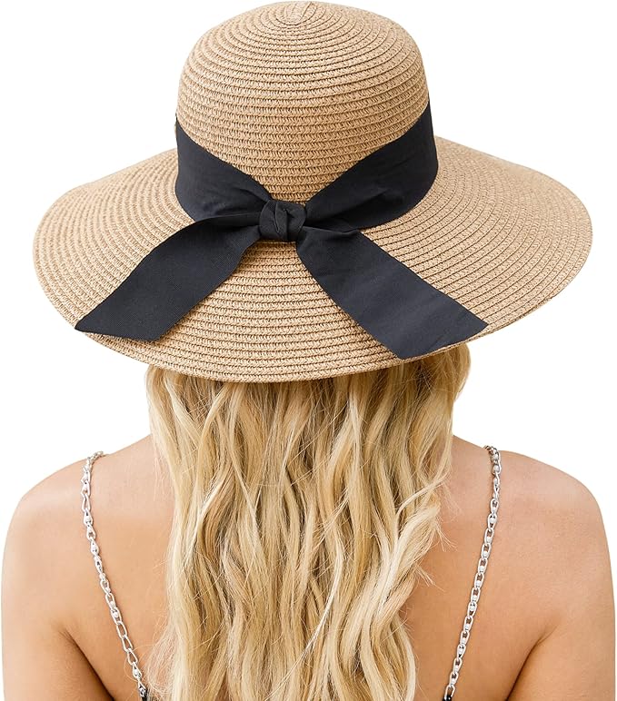 Beach Hat for Women, Wide Brim Sun Straw Hats for Women, Sun Hat Womens UPF 50+ UV Protection, Floppy Foldable Summer Hats