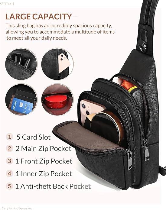 SYTRAH Anti Theft Sling Bag for Women, RFID Crossbody Purses Convertible Sling Backpack, Cross Body Purse Chest Bag