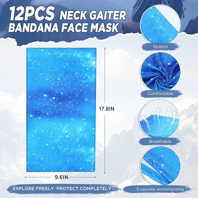 Cuffbow 12 Pack Neck Gaiters Face Mask Balaclava for Men Women Cooling Neck Gaiter Summer UV Protection Scarf