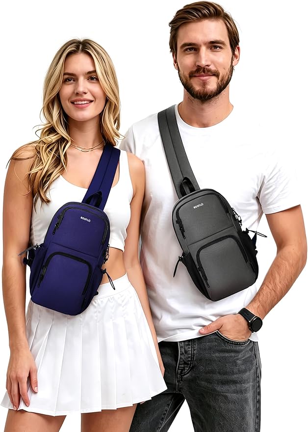 ECOHUB Crossbody Bags for Women Men, Anti-Theft RFID Blocking Sling Backpack Water Resistant Chest Shoulder Daypack, Grey