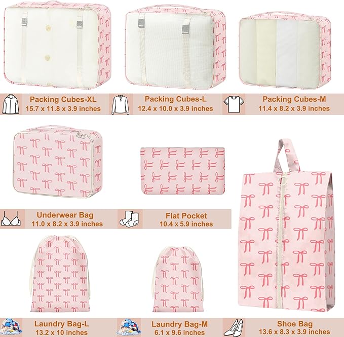 8 Set Packing Cubes for Travel Suitcase Organizer Bags Luggage Packing Cubes Set Travel Essentials Accessories Gifts for Women
