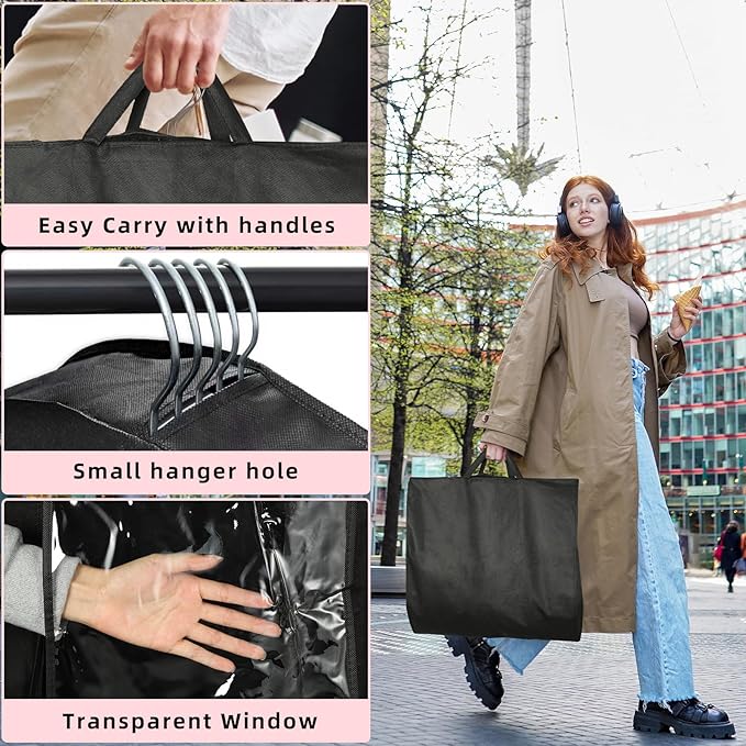 43"Garment Bags for Hanging Clothes and Travel with 4" Gusseted, Suit Cover for Clothes,Coats,Suit,Jackets,Dress,Shirts,Skirt. (Black-43"-1pcs-Double zipper-Thickened 80G Non-woven Fabric)