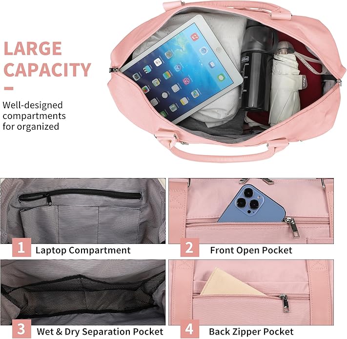 Women's Weekender bag Travel Duffel Bag with Shoe Compartment 21-inch Airline-Approved Carry-On, 2-Piece Overnight Bag Set Personal Item Luggage