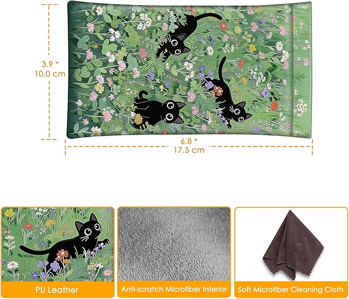 FINTIE Soft Eyeglasses Case with Cleaning Cloth, Portable Squeeze Top Vegan Leather Glasses Pouch, Sunglasses Eyewear Bag