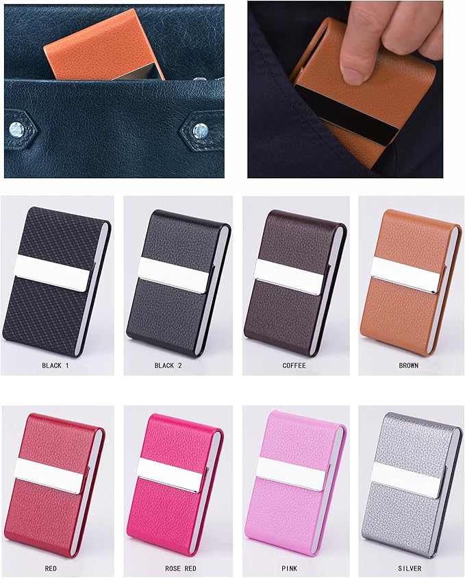 Business Card Holder with Ultra Slim Design,Business Card Case with Premium PU Leather, Suit Pocket Metal Card Holder for Women/Men,Professional Name Card Holder with Magnetic Shut (Brown)