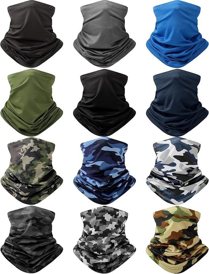 Cuffbow 12 Pack Neck Gaiters Face Mask Balaclava for Men Women Cooling Neck Gaiter Summer UV Protection Scarf