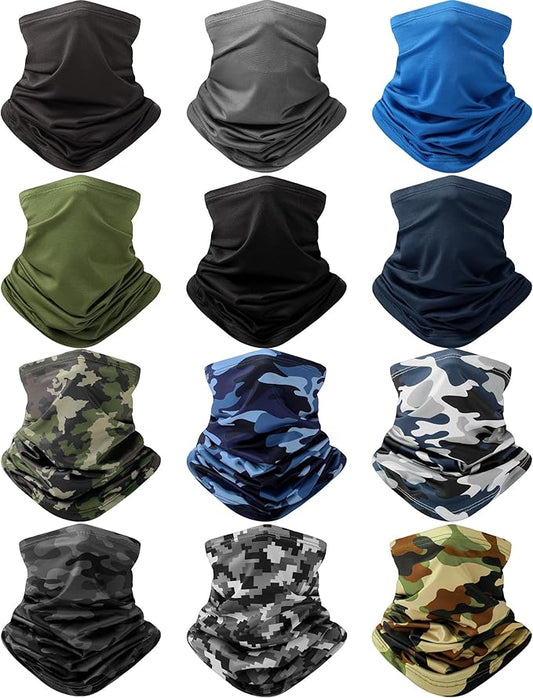 Cuffbow 12 Pack Neck Gaiters Face Mask Balaclava for Men Women Cooling Neck Gaiter Summer UV Protection Scarf