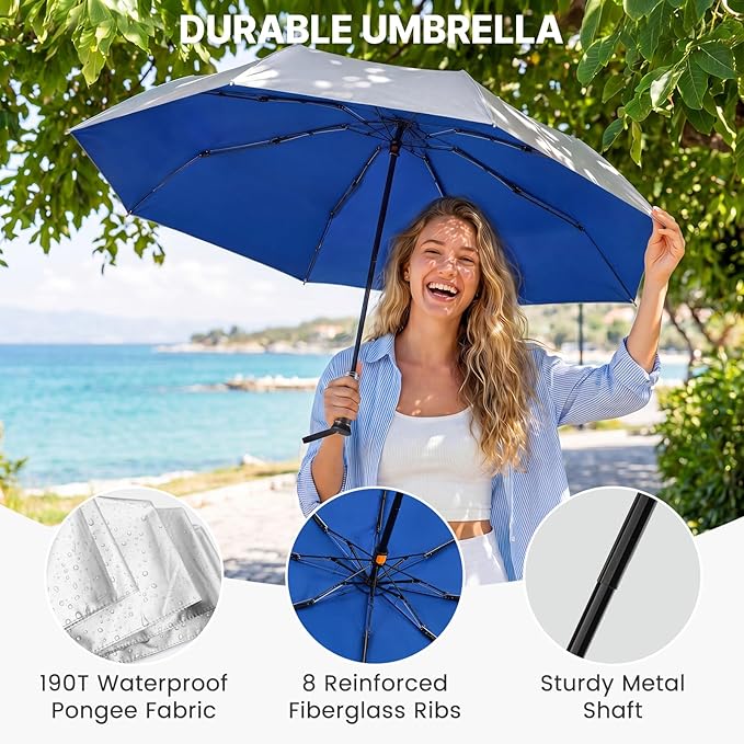 G4Free 46 Inch Mini Travel Umbrella with Retractable Handle, Pocket Size Umbrellas for Sun Rain. UV Protection UPF 50+, Small Compact Umbrella