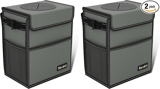 K KNODEL Car Trash Can, Waterproof Garbage Can, Trash Bag with Lid, Leak-Proof Car Bin, Trash Hanging Bag for SUV (Medium, Gray) (Pack of 2)