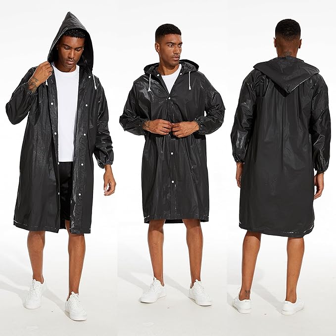 OFFITECTURE 2-Pack Reusable Rain Ponchos for Adults - Hooded Raincoats for Women/Men with Drawstring