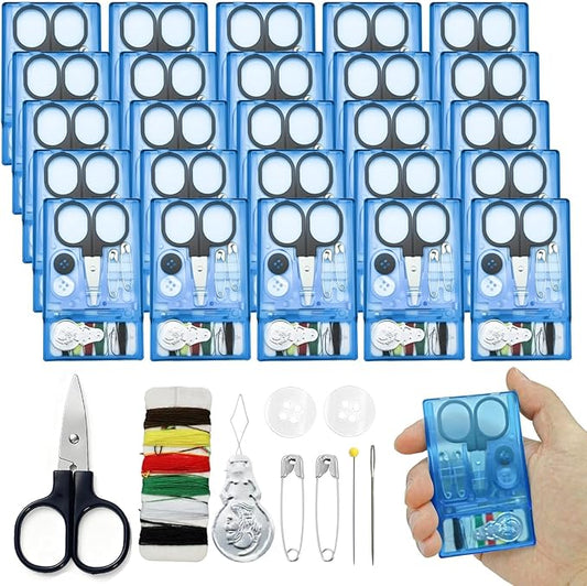 25 Boxes Mini Travel Sewing Kit Quick Fix Sewing Kits Bulk Basic Portable Pre Threaded Needle Emergency Repair Tool for Christmas Gifts Beginner Traveler Home Hotel (Blue)