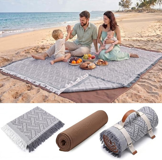 2 in 1 Extra Large 80"* 80" Rug Picnic Waterproof Outdoor Beach Blanket Foldable Camping Mat Car Travel Necessities Mountaineering Essentials Camper Accessories Backpacking Gear Trip Supplies