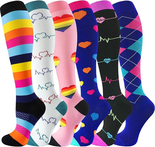 cerpite Compression Socks for Women & Men 6 Pairs Knee High Compression Socks 20-30 mmhg Best for Running,Nurse,Travel