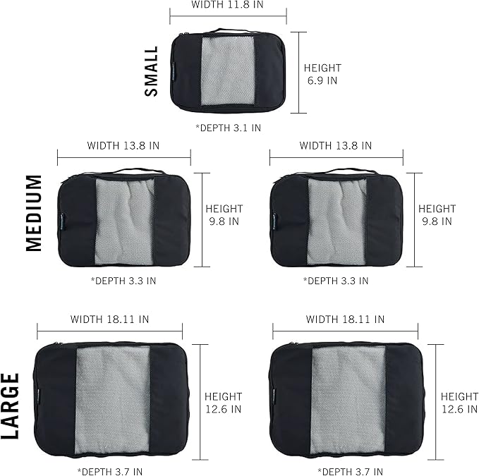 Travel Wise Packing Cubes for Travel - 5 Piece Set with Pattern Design, Lightweight Ripstop Nylon Luggage Organizers with Mesh Panel, Small Medium Large Sizes