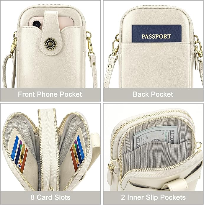 Peacocktion Small Crossbody Bags for Women, Leather RFID Cell Phone Purse, Trendy Travel Crossbody Purses with Zipper