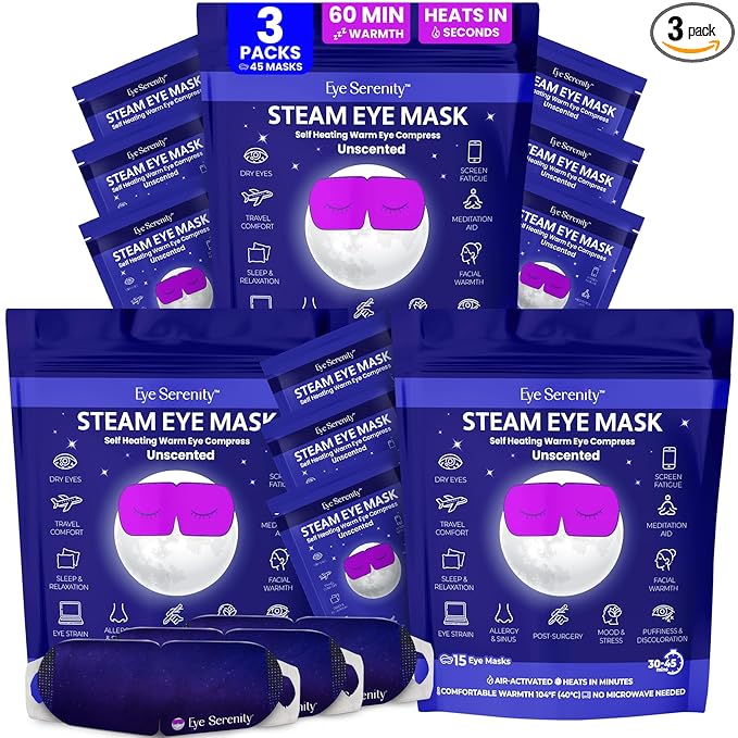 Lure Essentials Eye Serenity Steam Eye Mask, Heated Eye Mask, Self Heating Warm Compress for Dry Eyes, Fast Relief for Stye, Puffy Sensitive Eyes, Moist Heat, Gift for Women and Men - Unscented