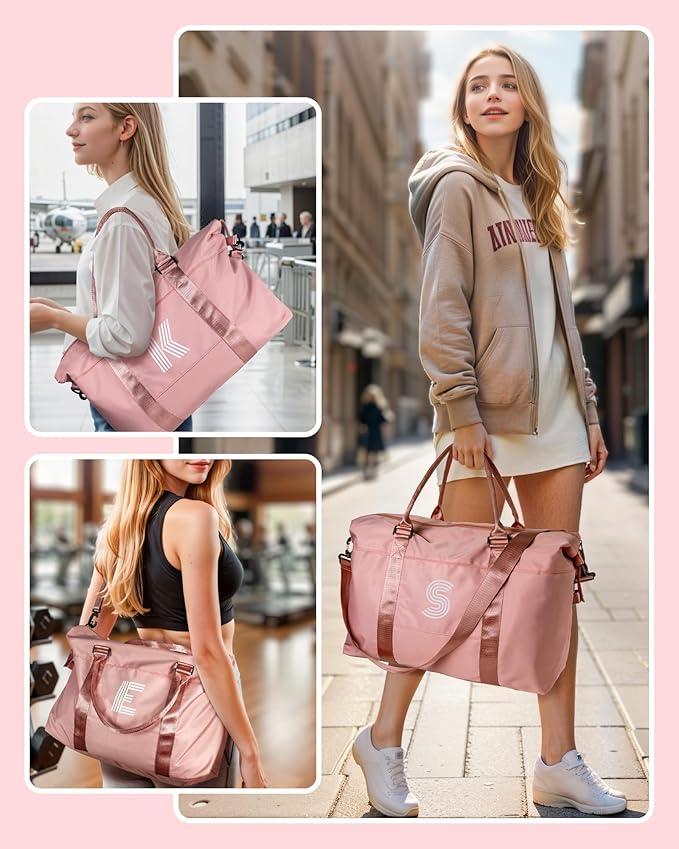 Tween Girl Gifts 11-13 Pink Stuff, Tween Girls Trendy Stuff Initial Travel Duffel Bag, Teenage Weekender Bag, Kids Overnight Bag,Birthday Gifts Personalized Preppy gifts for Girls (Letter M)