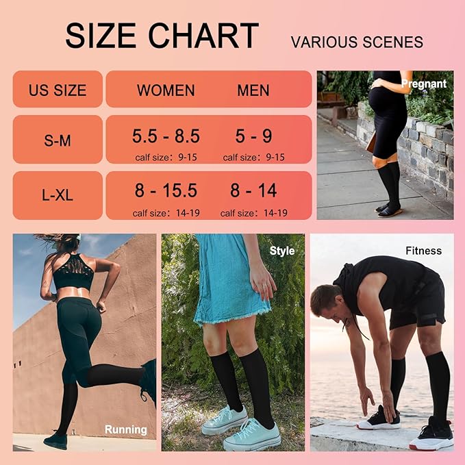4 Pairs Compression Socks for Women Circulation-Best Support for Nurses,Running,Athletic,Travel