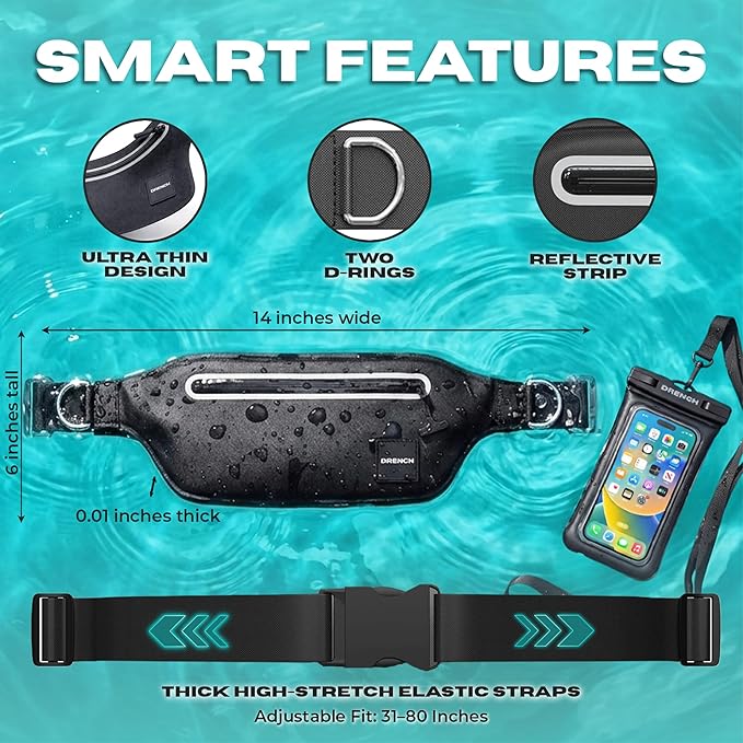 DRENCH Waterproof Fanny Pack with Floating Phone Pouch, IPX8 Submersible Waist Pack Dry Bag for Swimming, Snorkeling, Kayaking & SUP, Waterproof Belt Bag for Beach, Travel & Water Sports