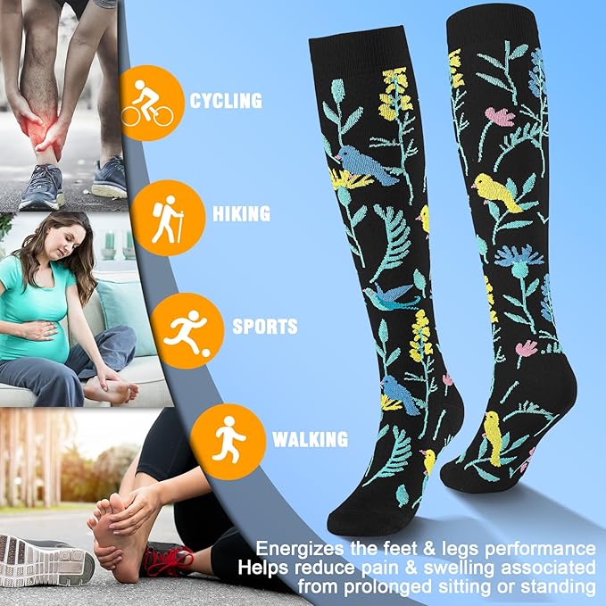 cerpite Compression Socks for Women & Men 6 Pairs Knee High Compression Socks 20-30 mmhg Best for Running,Nurse,Travel