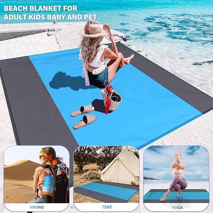 Famstar Beach Blanket Oversized Extra Large 78"X81"/10'X9',Waterproof Sandproof Beach Blanket 2-8 Adults Lightweight Durable for Travel Camping Hiking Picnic