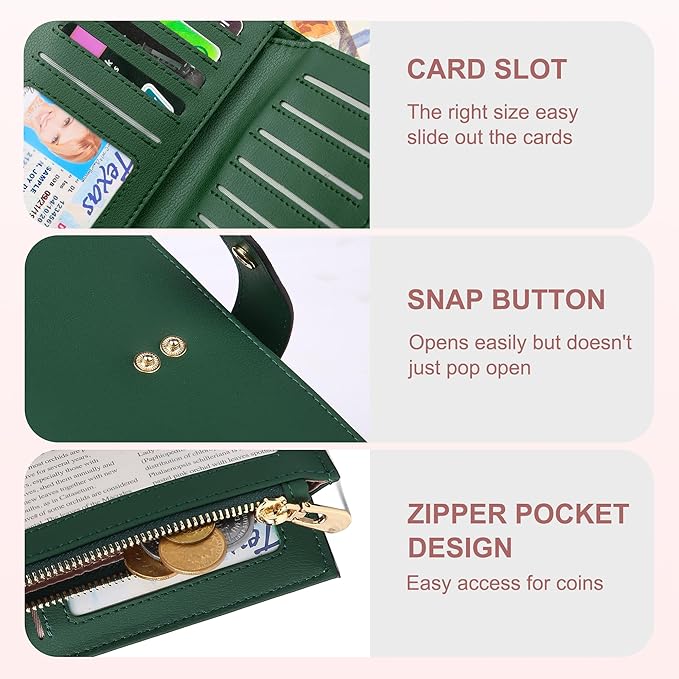 yiijay Womens Wallet RFID Blocking Leather Trifold Clutch Wallet Credit Card Holder Ladies Travel Wallet Purse with Pen Holder
