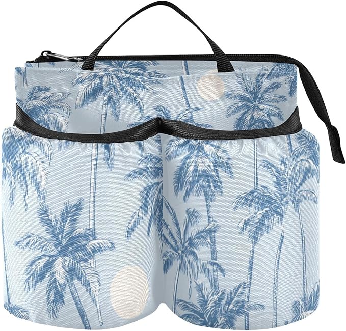 Luggage Cup Holder for Suitcases Free Hands Suitcase Cup Holder Travel Luggage Drink Holder Portable Luggage Cup Caddy Bag Carrier with Handle Light Blue Palm Trees and Sun