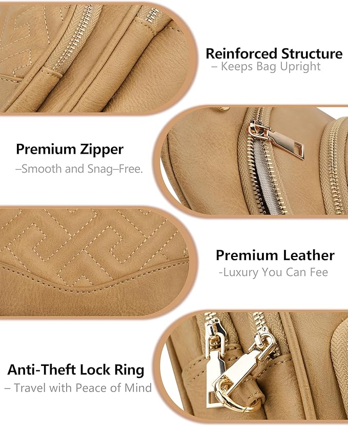 Anti Theft Crossbody Bags for Women, RFID Vegan Leather Sling Purse for Travel, Chest Bag, Cross Body Purses & Fanny Packs(Camel)