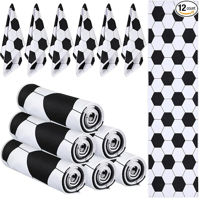 Peryiter 12 Counts Mini Cooling Towel, 30" x 9" Baseball Softball Soccer Golf Sweat Towel, Breathable Chilly Rag, Microfiber Sport Rags for Team Gym Running Coach Gift