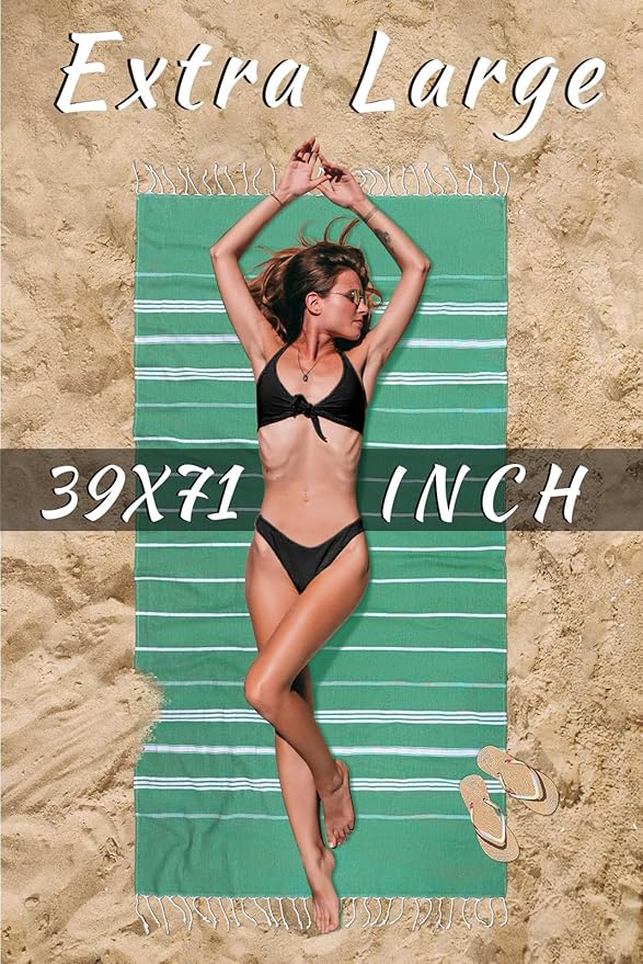 cabanana Turkish Beach Towel Oversized - 40"x70" Quick Dry Sand Free Thin Beach Towels for Adults,Extra Large Cotton Lightweigh Travel Towel for Beach Accessories (Mint Green)
