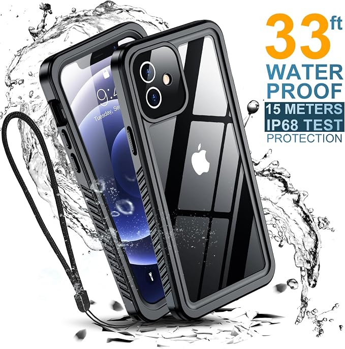 for iPhone 12 Case,Waterproof Non-Slip Shockproof iPhone 12 Waterproof Case,Black