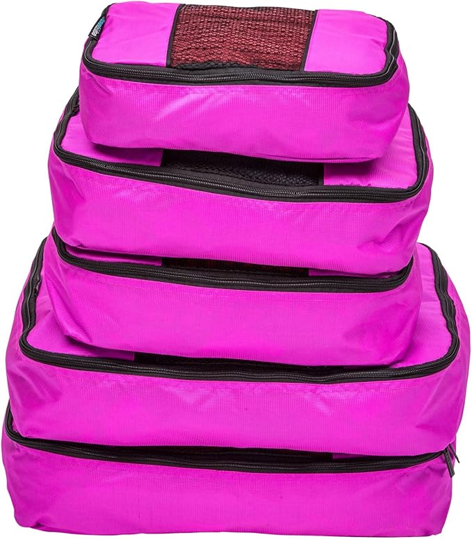 Travel Wise Packing Cubes for Travel - 5 Piece Set with Pattern Design, Lightweight Ripstop Nylon Luggage Organizers with Mesh Panel, Small Medium Large Sizes