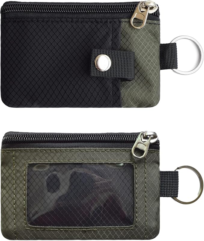 CHENSPRX Minimalist RFID Blocking Small Wallet with ID Window,WaterResistant Zip Id Case Wallet with Lanyard Keychain for Cards,Cash,Travel,Women,Men