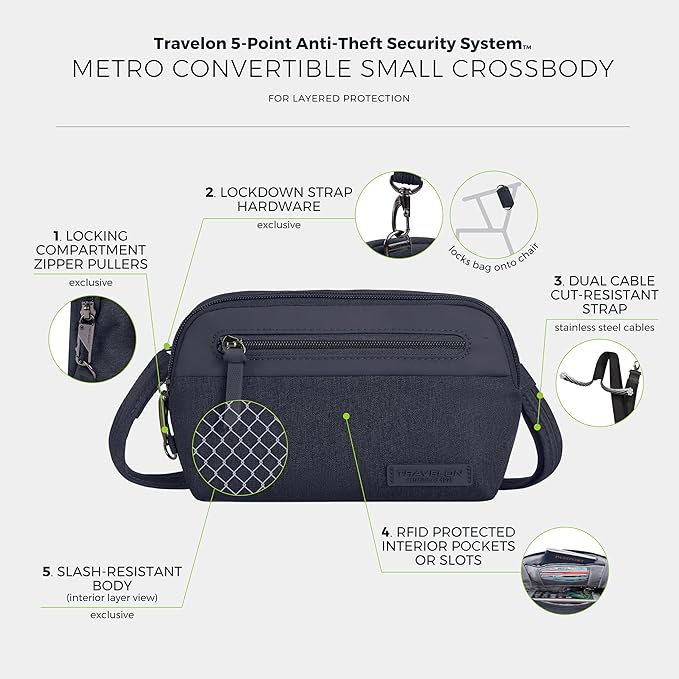 Travelon Anti-Theft Metro Convertible Small Crossbody Bag