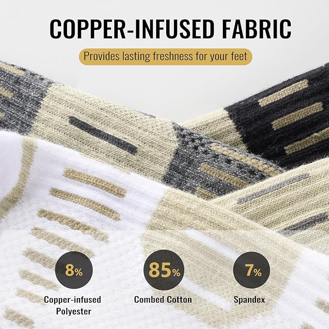 Copper Ankle Compression Socks for Men and Women(6 pairs), Breathable Arch Support Short Running Socks