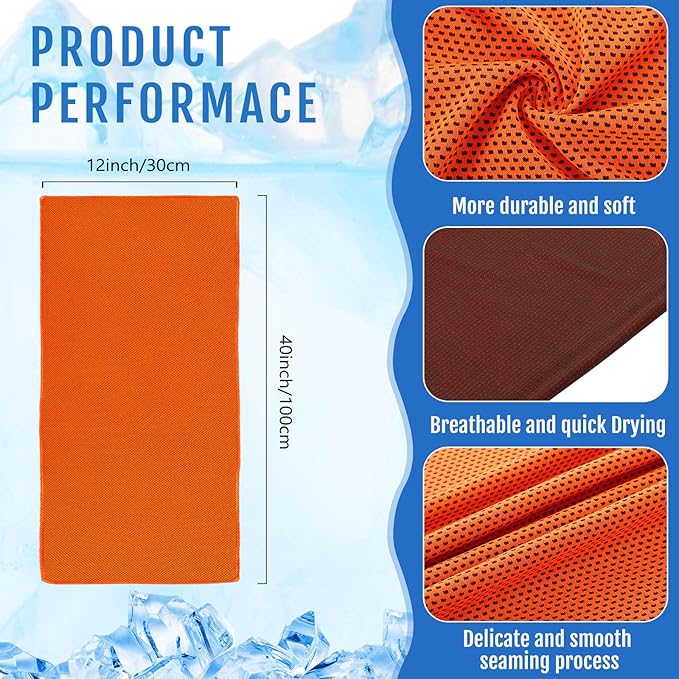Hosuly 6 Pack Cooling Towels 40" x 12" Sport Towels, Cooling Rag for Neck and Face Ice Breathable Chilly Portable Neck Wraps for Yoga(Orange)