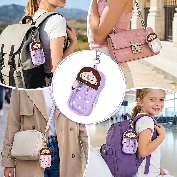 Cornholepy Cute Jesus Hand Sanitizer Keychain 30ml Silicone Spray Bottle Case for Purse Backpack School Office