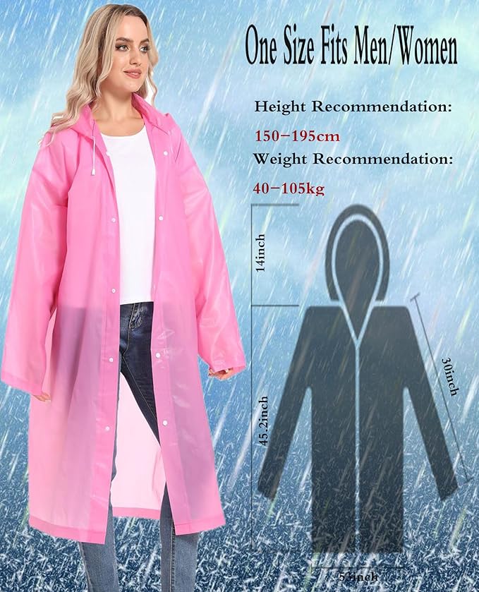 2PCS Rain Ponchos for Adults Reusable Rain Coats for Adults Rain Jackets Raincoats for Men Women