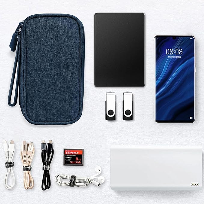 Skycase Electronic Organizer Travel Case - Waterproof Travel Cord Pouches for Organization, Cable Organizer, All-in-One Double Layers Storage Bag for Accessories, Charger, Cable, Navy - Large