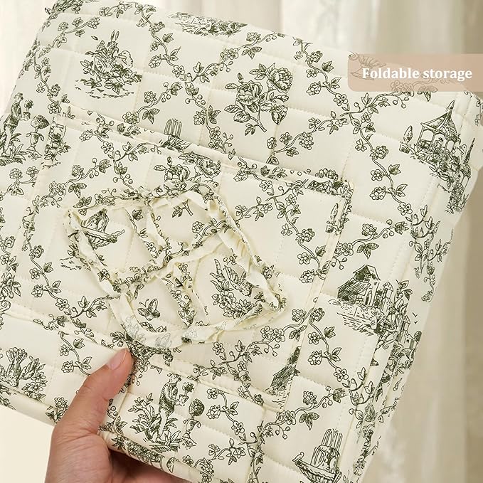 Floral Fabric Storage Basket Car Interior Storage Basket Underwear Sundries Laundry Baskets Supplies Home Organizer Bag (Green)