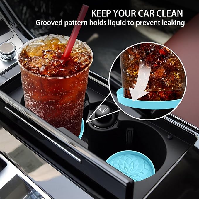 ME.FAN Car Coasters for Cup Holders [4 Pack] - 2.75In Silicone Auto Mug Mats - Universal Non-Slip Recessed Car Interior AccessoriesSky Blue