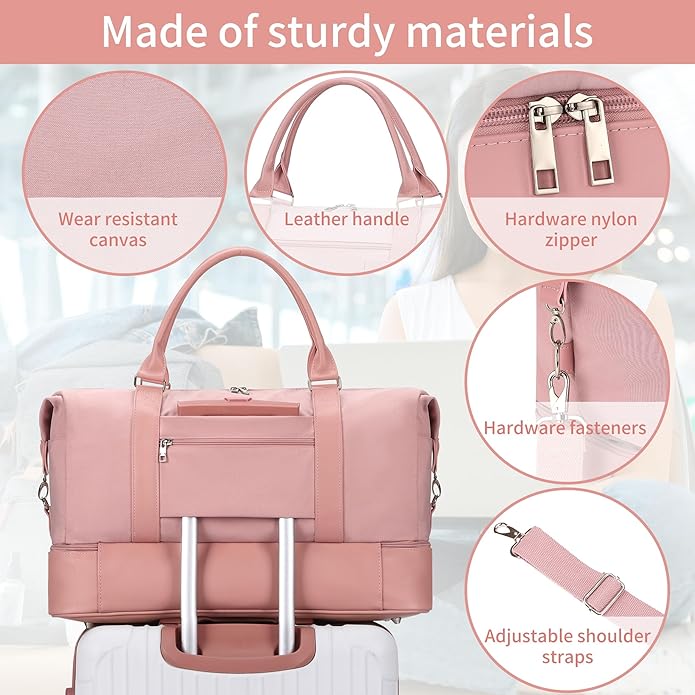 Women's Weekender bag Travel Duffel Bag with Shoe Compartment 21-inch Airline-Approved Carry-On, 2-Piece Overnight Bag Set Personal Item Luggage