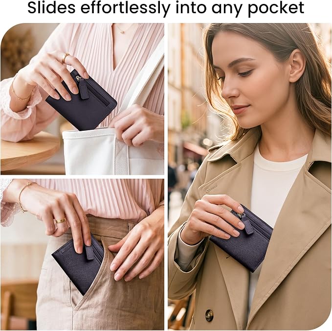 Toughergun Women’s Small Slim Leather Wallet with RFID Protection, Compact Bifold Mini Purse with Clear ID Window