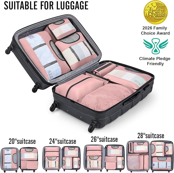 Veken 8 Set Packing Cubes for Cruise Ship Essentials,Beach Vacation Travel Accessories with Hanging Toiletry Bag,Suitcase Organizer for Luggage,Personalized Birthday & Retirement Gifts for Women Mom