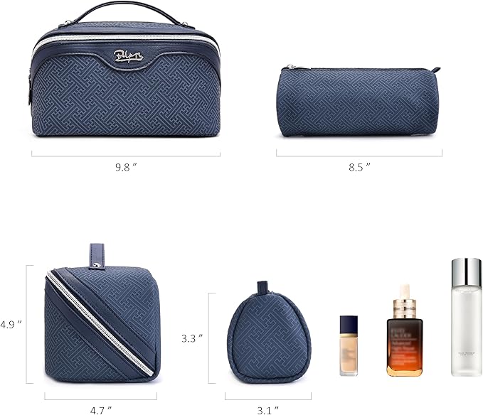 BOYATU Travel Makeup Bags for Women: Vintage Roman Column Texture Large Capacity Cosmetic Bag - Each Journey, Quiet Luxury Serenity - 3 Pcs Set Organizer Toiletry Purse 50% Extra Storage(Indigo)
