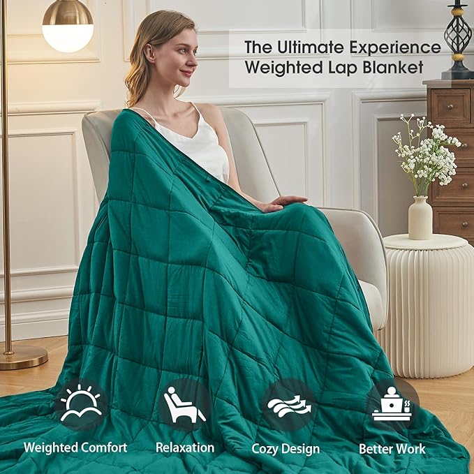 Green Weighted Blanket for Adults 15lbs, 48"x72", Twin Full Size Cooling Heavy Throw Blanket for 140-160lbs, Microfiber Soft Thick Big Blankets Weighted Comforter Breathable Gifts for Sleeping
