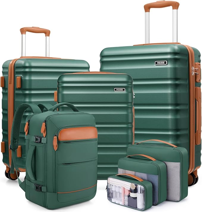 7 Piece Luggage Sets with Premium YKK Zipper, 20/24/28in PC Hardside Suitcase With Spinner Wheels, Luggage Airline Approved, Durable Suitcase Sets with TSA Locks for Travel